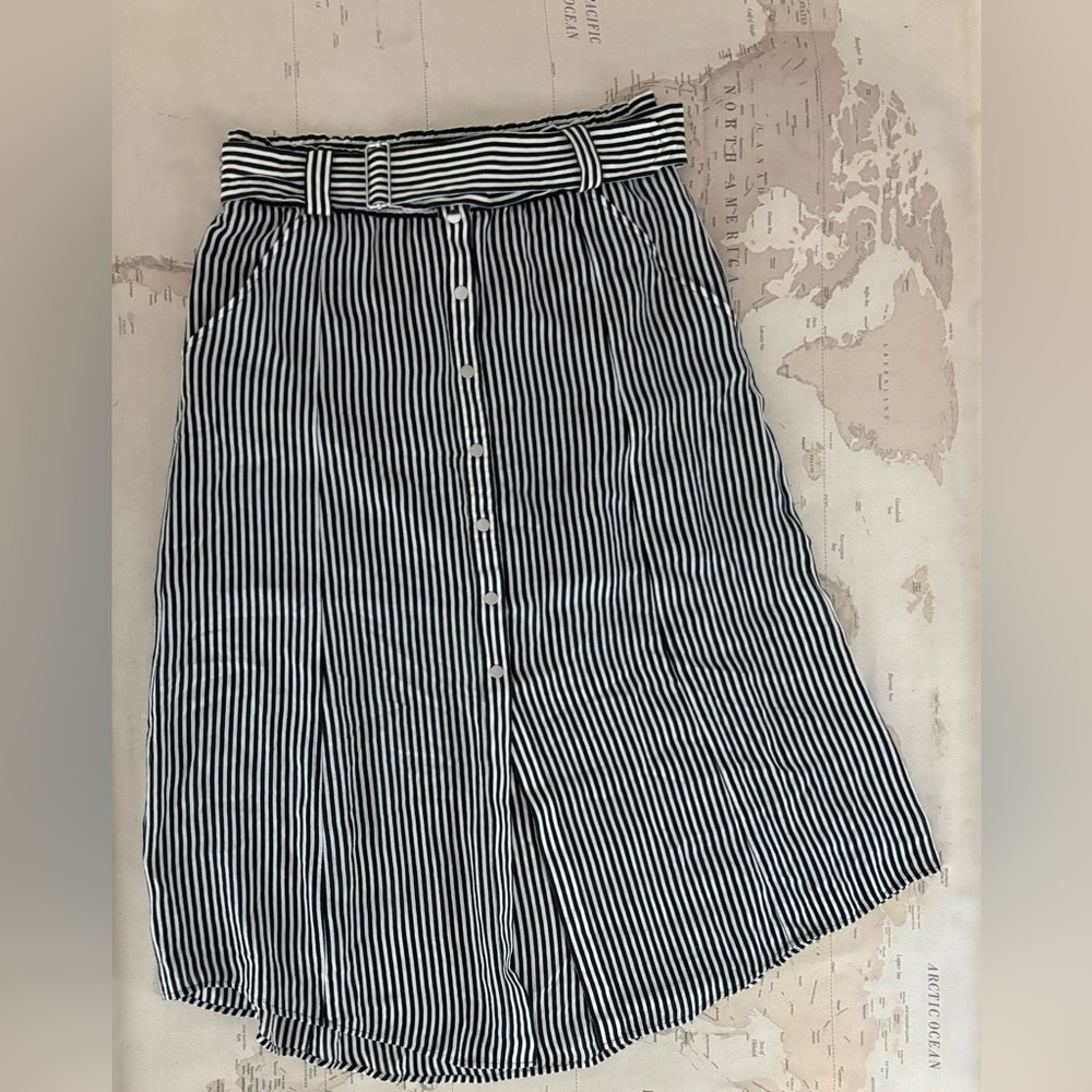 A.L.C. Silk Striped Button Down Skirt Size 8 - Picture 2 of 14